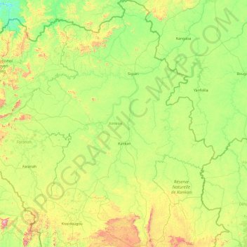 Mapa topográfico Région de Kankan, altitud, relieve