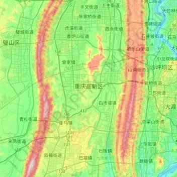 Mapa topográfico Chongqing High-tech Zone, altitud, relieve