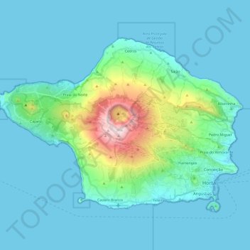 Mapa topográfico Ilha do Faial, altitud, relieve