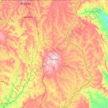 Mapa topográfico Cristalina, altitud, relieve
