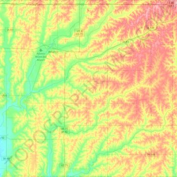 Mapa topográfico Cass County, altitud, relieve