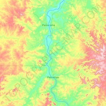 Mapa topográfico Palmeirais, altitud, relieve