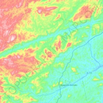 Mapa topográfico Joaquim Gomes, altitud, relieve