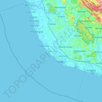Mapa topográfico Galle District, altitud, relieve