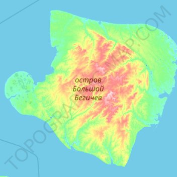 Mapa topográfico Bolshoy Begichev Island, altitud, relieve