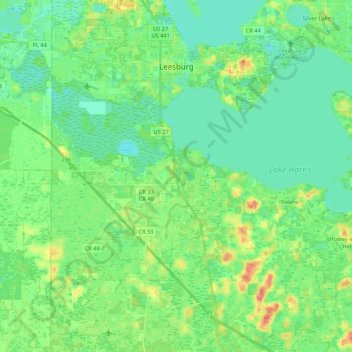 Mapa topográfico Leesburg, altitud, relieve