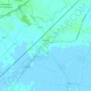 Mapa topográfico Ceggia, altitud, relieve