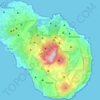 Mapa topográfico Isola di Pantelleria, altitud, relieve