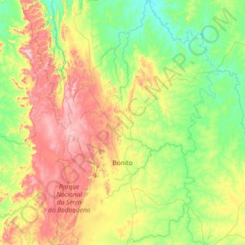 Mapa topográfico Bonito, altitud, relieve
