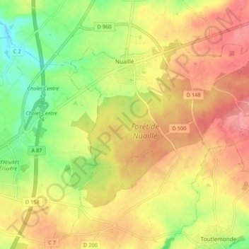 Mapa topográfico Nuaillé, altitud, relieve