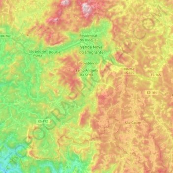 Mapa topográfico Venda Nova do Imigrante, altitud, relieve
