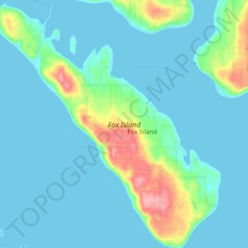 Mapa topográfico Fox Island, altitud, relieve