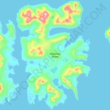 Mapa topográfico Kagalaska Island, altitud, relieve