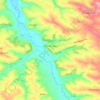 Mapa topográfico Tournecoupe, altitud, relieve