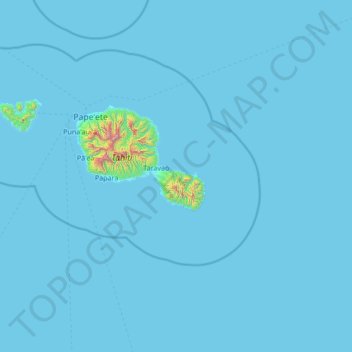 Mapa topográfico Taiarapu-Est, altitud, relieve