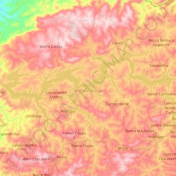 Mapa topográfico Represa de Itupararanga, altitud, relieve