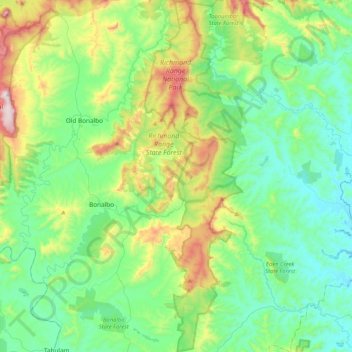 Mapa topográfico Richmond Range National Park, altitud, relieve