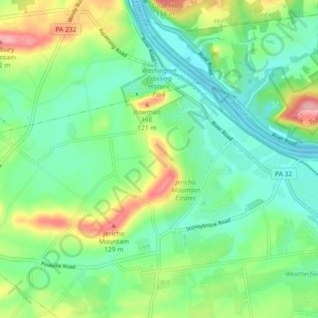 Mapa topográfico Washington Crossing Historic Park, altitud, relieve