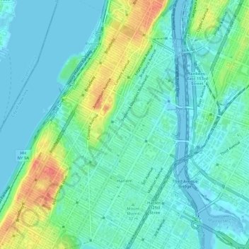 Mapa topográfico Harlem, altitud, relieve