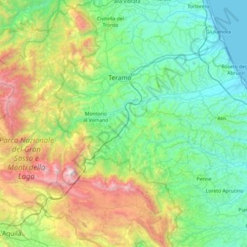 Mapa topográfico Vomano, altitud, relieve