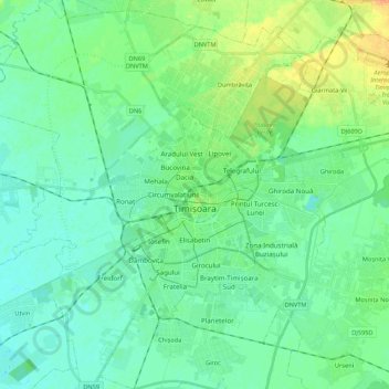 Mapa topográfico Timișoara, altitud, relieve