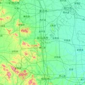 Mapa topográfico Zhumadian, altitud, relieve