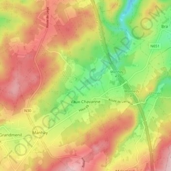 Mapa topográfico Vaux-Chavanne, altitud, relieve