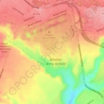 Mapa topográfico Wheeler Army Airfield, altitud, relieve