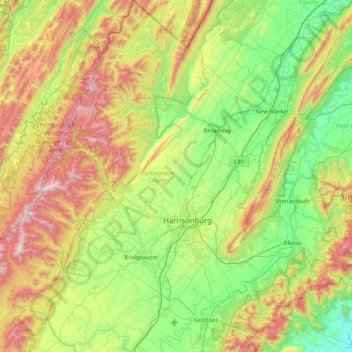 Mapa topográfico Rockingham County, altitud, relieve