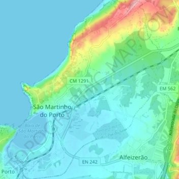 Mapa topográfico São Martinho do Porto, altitud, relieve