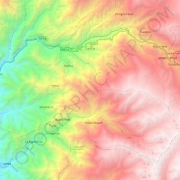 Mapa topográfico Cajacay, altitud, relieve