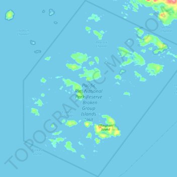 Mapa topográfico Pacific Rim National Park Reserve - Broken Group Islands Unit, altitud, relieve