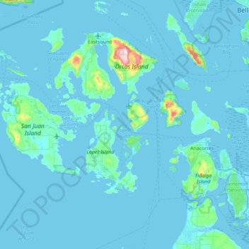 Mapa topográfico Padilla Bay National Estuarine Research Reserve, altitud, relieve
