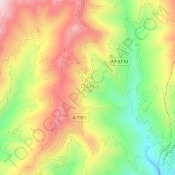 Mapa topográfico Olías, altitud, relieve