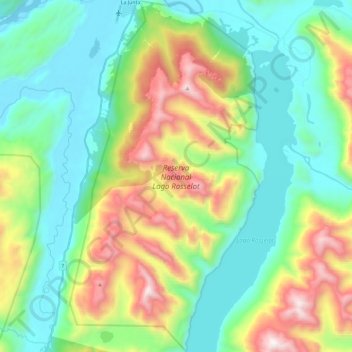 Mapa topográfico Reserva Nacional Lago Rosselot, altitud, relieve