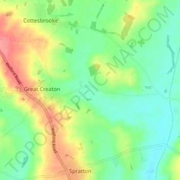 Mapa topográfico Creaton, altitud, relieve