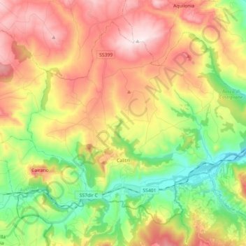 Mapa topográfico Calitri, altitud, relieve