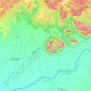 Mapa topográfico Rehti Tahsil, altitud, relieve