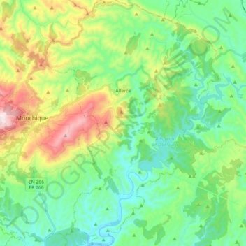Mapa topográfico Alferce, altitud, relieve