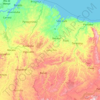 Mapa topográfico Maranhão, altitud, relieve