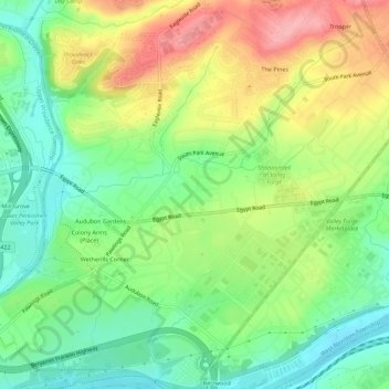 Mapa topográfico Audubon, altitud, relieve