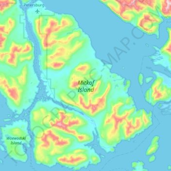 Mapa topográfico Mitkof Island, altitud, relieve