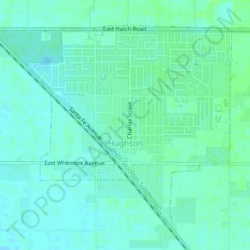 Mapa topográfico Hughson, altitud, relieve