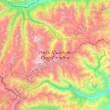 Mapa topográfico Nationalpark Gran Paradiso, altitud, relieve