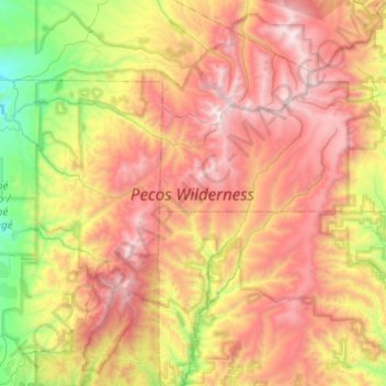 Mapa topográfico Pecos Wilderness, altitud, relieve