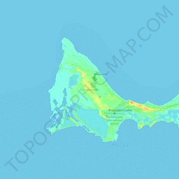 Mapa topográfico Providenciales, altitud, relieve