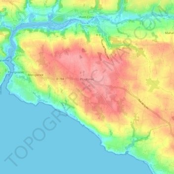 Mapa topográfico Plouhinec, altitud, relieve