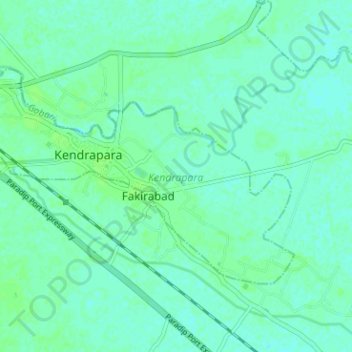 Mapa topográfico Kendrapara, altitud, relieve