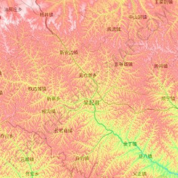 Mapa topográfico Wuqi County, altitud, relieve