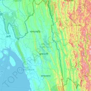 Mapa topográfico Rangamati Hill District, altitud, relieve